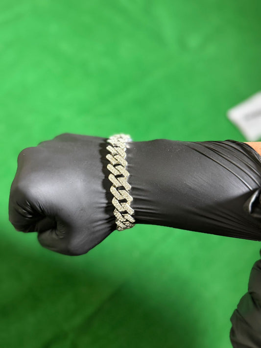 Iced Out Cuban Link Diamond Bracelet – Silver Finish