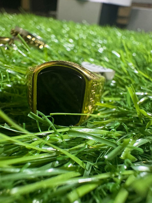 Golden Versace Ring with Black Diamond – Royal Look for Men